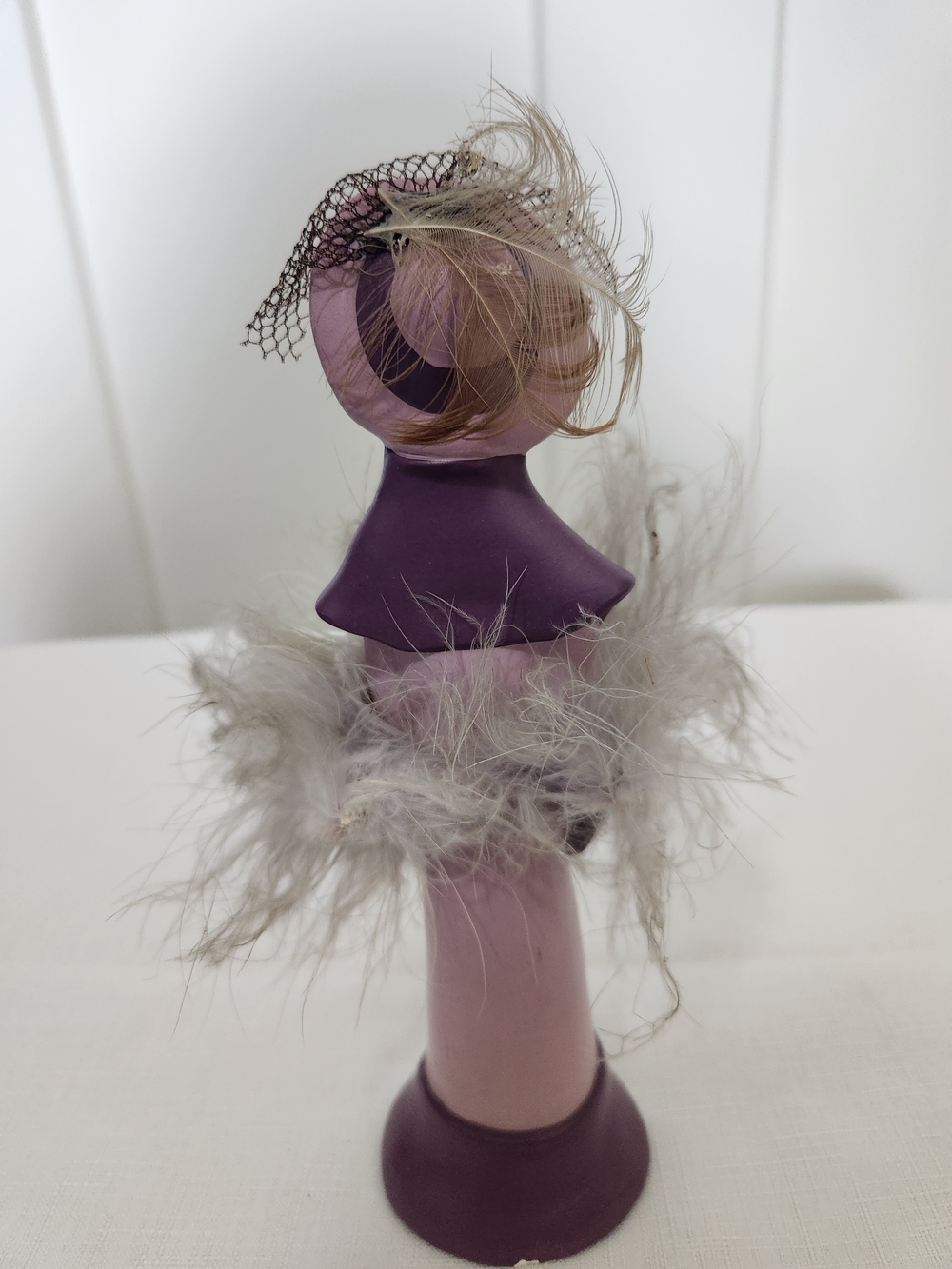 Vintage Enesco Lavender and Feathered Lady Figurine - Picture 3 of 8